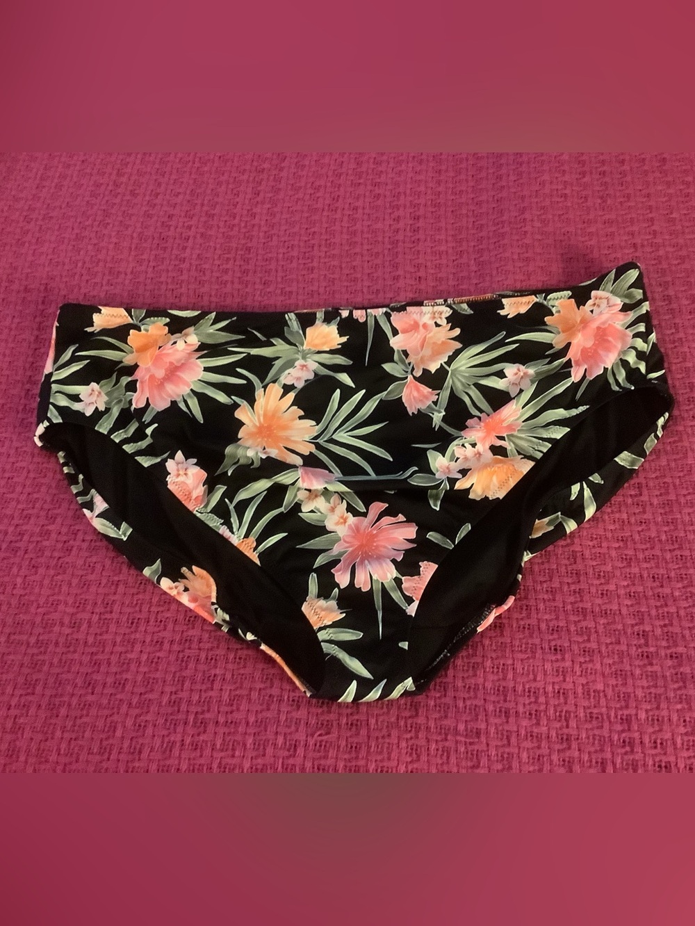 Elomi Black Floral Bikini Bottoms with Pink and Orange Flowers